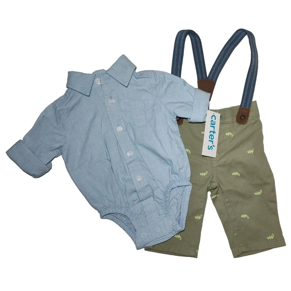 Carter's Baby Boy 2pc‎ Suspenders Outfit 3mos Dress Shirt Pants Set NWT